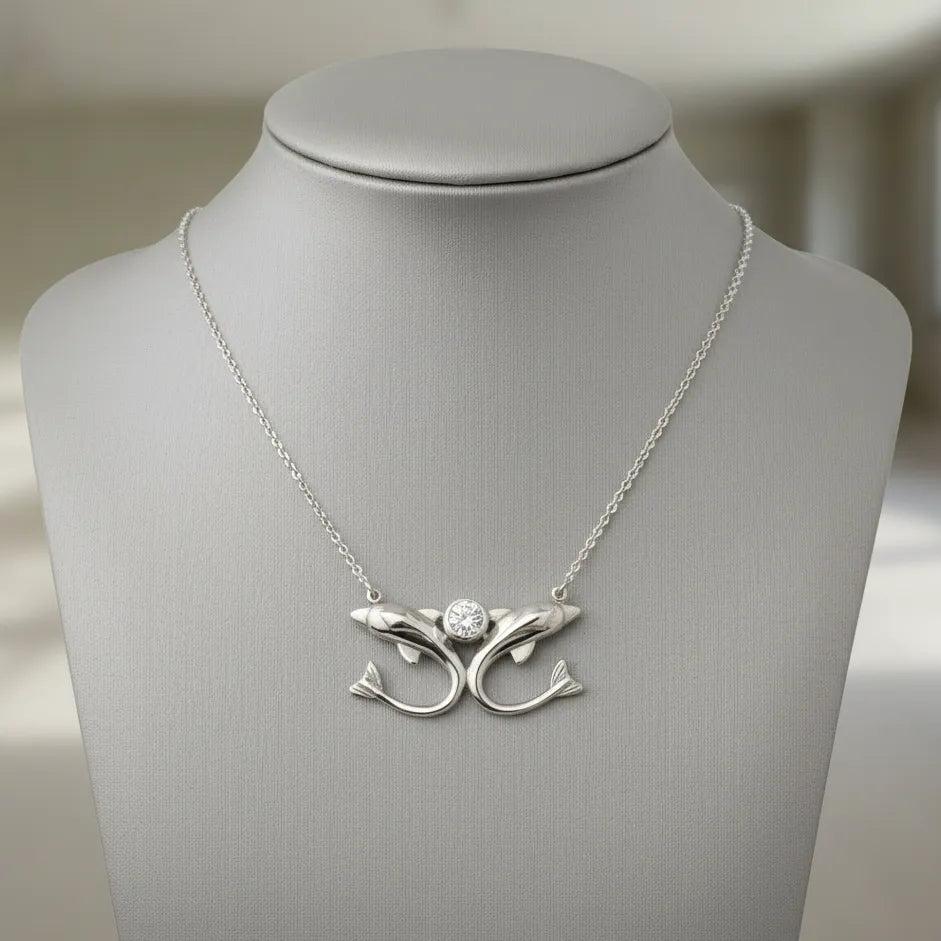 Minoan Dolphins Sterling Silver Necklace (PE-15)