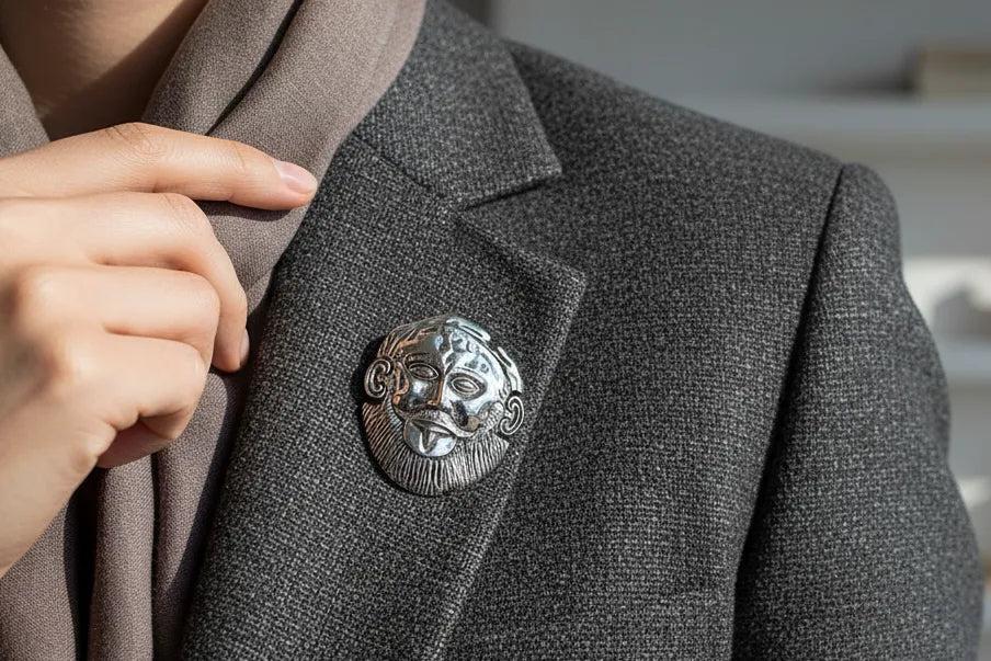 Mycenean Mask of Agamemnon Brooch in Sterling Silver (K-86)