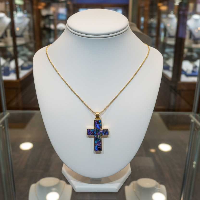 Necklace in 14k gold chain with a 18k gold cross in quartz