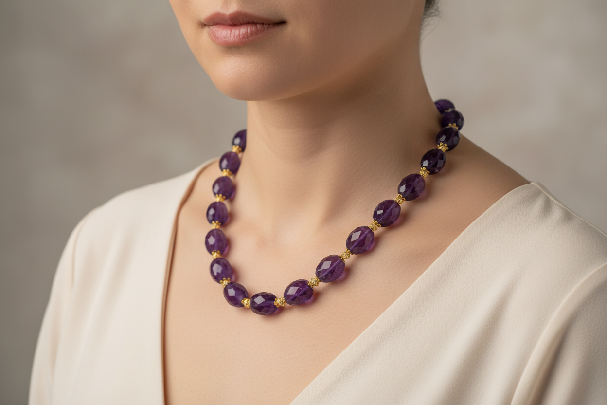 Necklace in 18k Gold with Amethyst (DV PE-47)