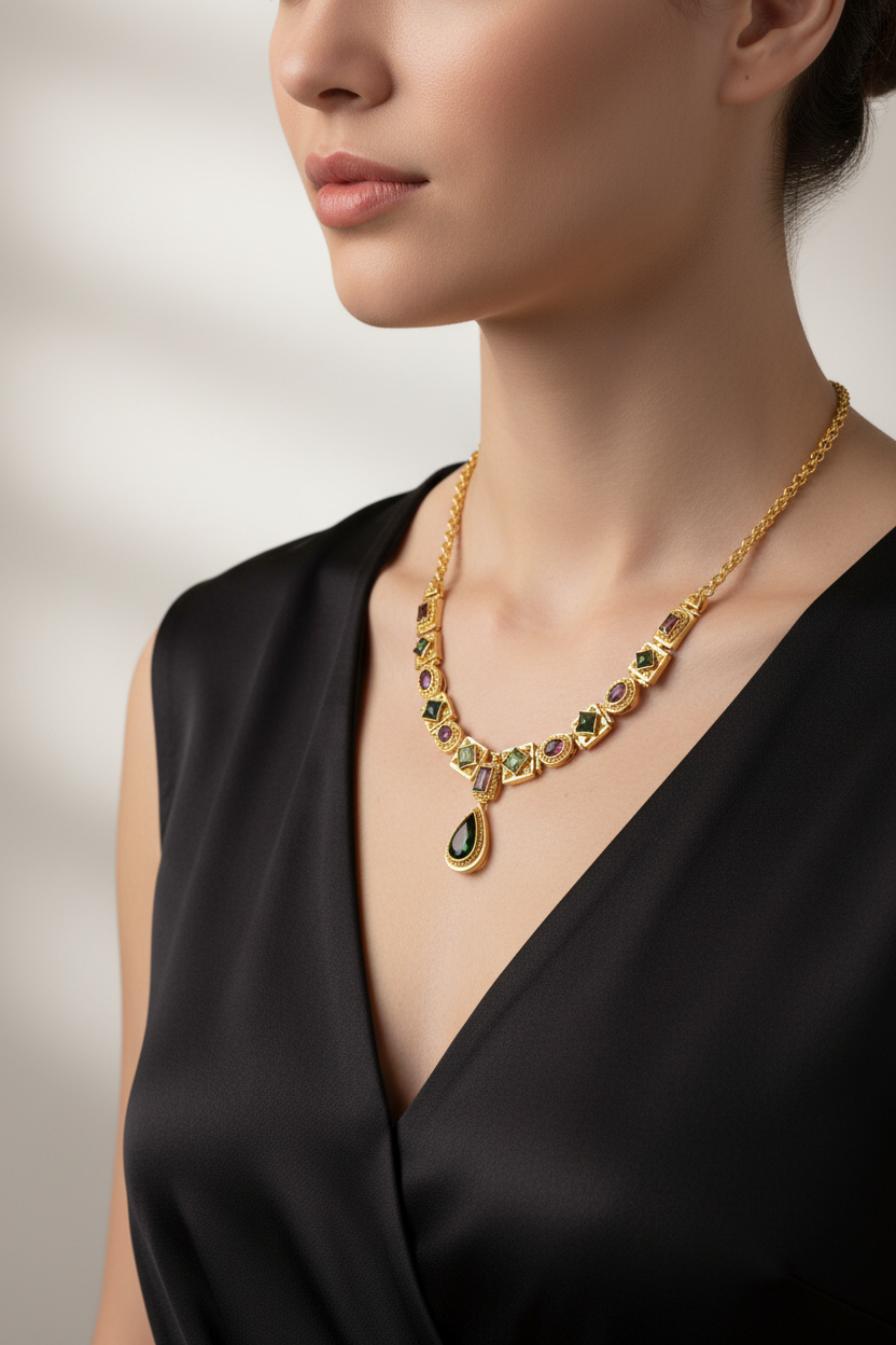 Necklace in 18k Gold with Pine Tree Tourmalines, Melon Tourmalines