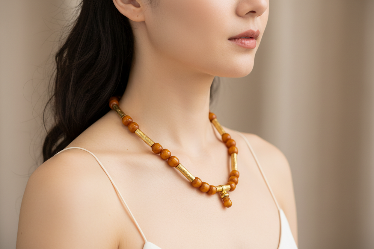 Necklace in 18k gold with Amber