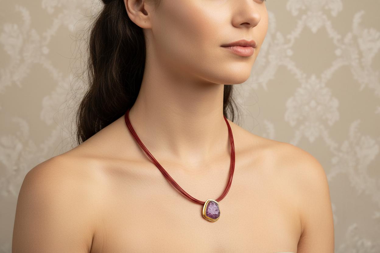 Necklace in 18k gold with a gemstone (PE-110)
