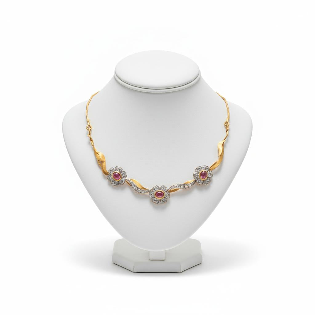 Necklace in 18k gold with pink tourmalines (9.20carats) and diamonds, one of a kind