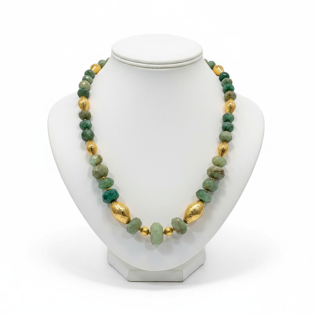 Necklace in 22k Gold with Raw Emerald stones