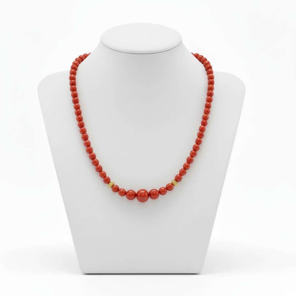 Necklace in Red Coral Gemstones and 18k gold elements