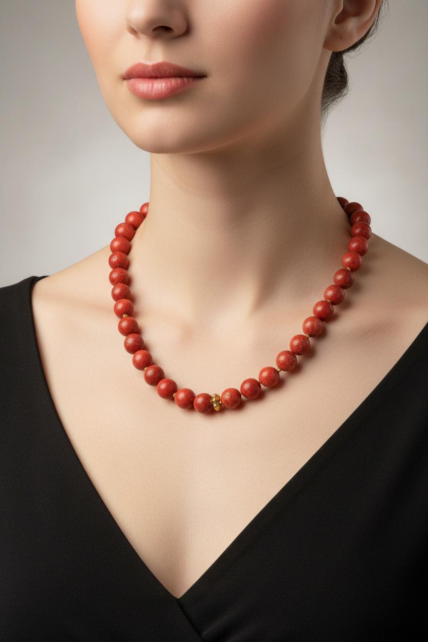 Necklace in Red Coral Gemstones and 18k gold elements