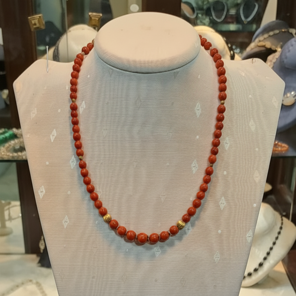 Necklace in Red Coral Gemstones and 18k gold elements