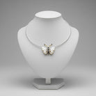 Necklace in handmade gold chain, Butterfly with Mother of Pearl, Black Brilliants and Sapphires