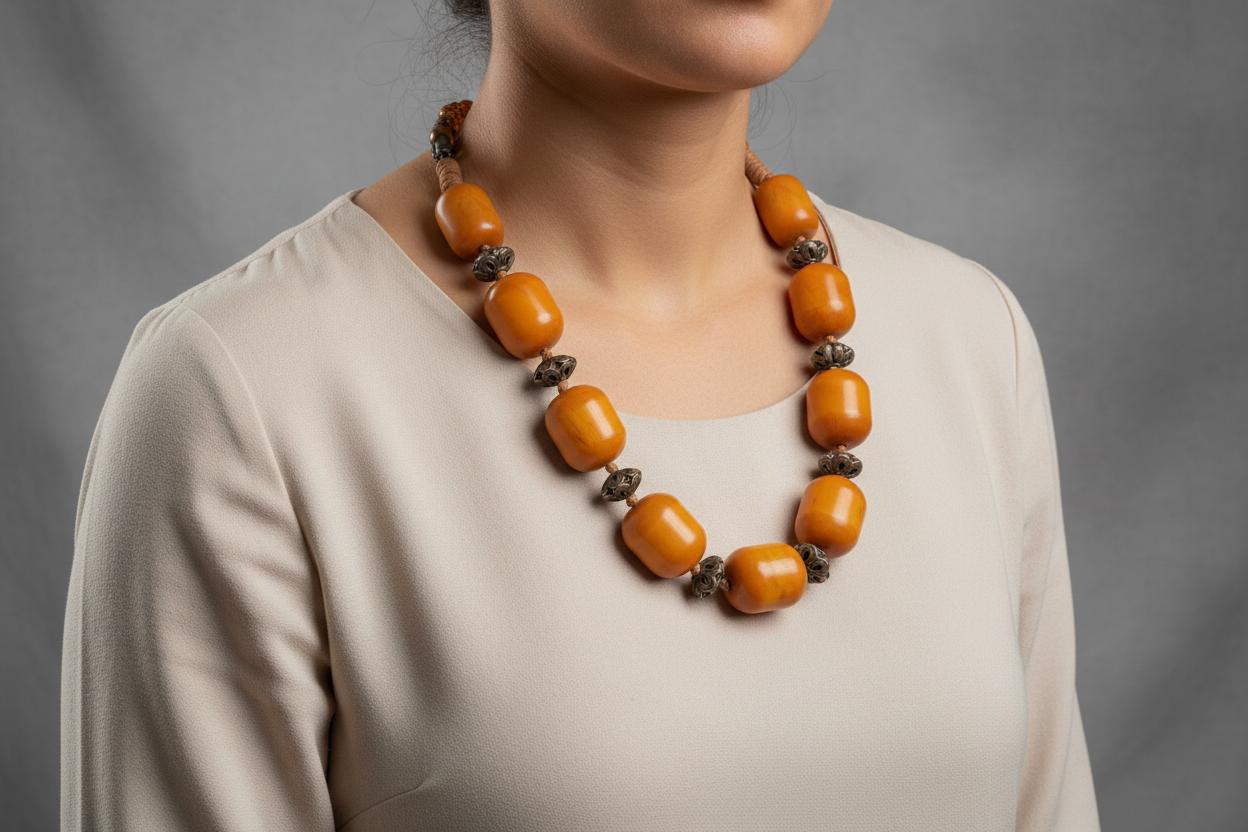 Necklace in sterling silver with old amber