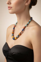 Necklace in sterling silver with various gemstones incl lapis lazulis, carnelian