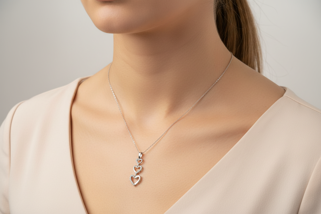Necklace in white gold 14k, heart necklace