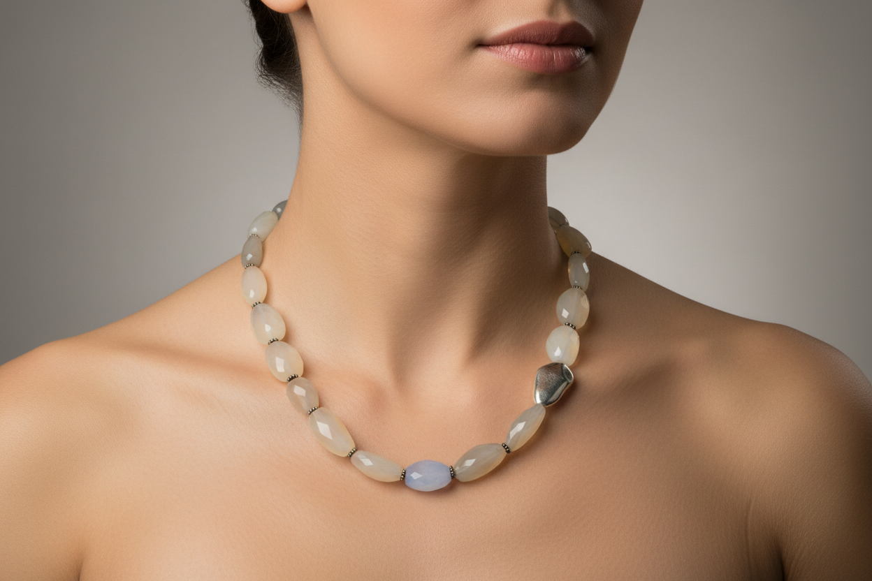 Necklace with Chalcedony stones and sterling silver elements