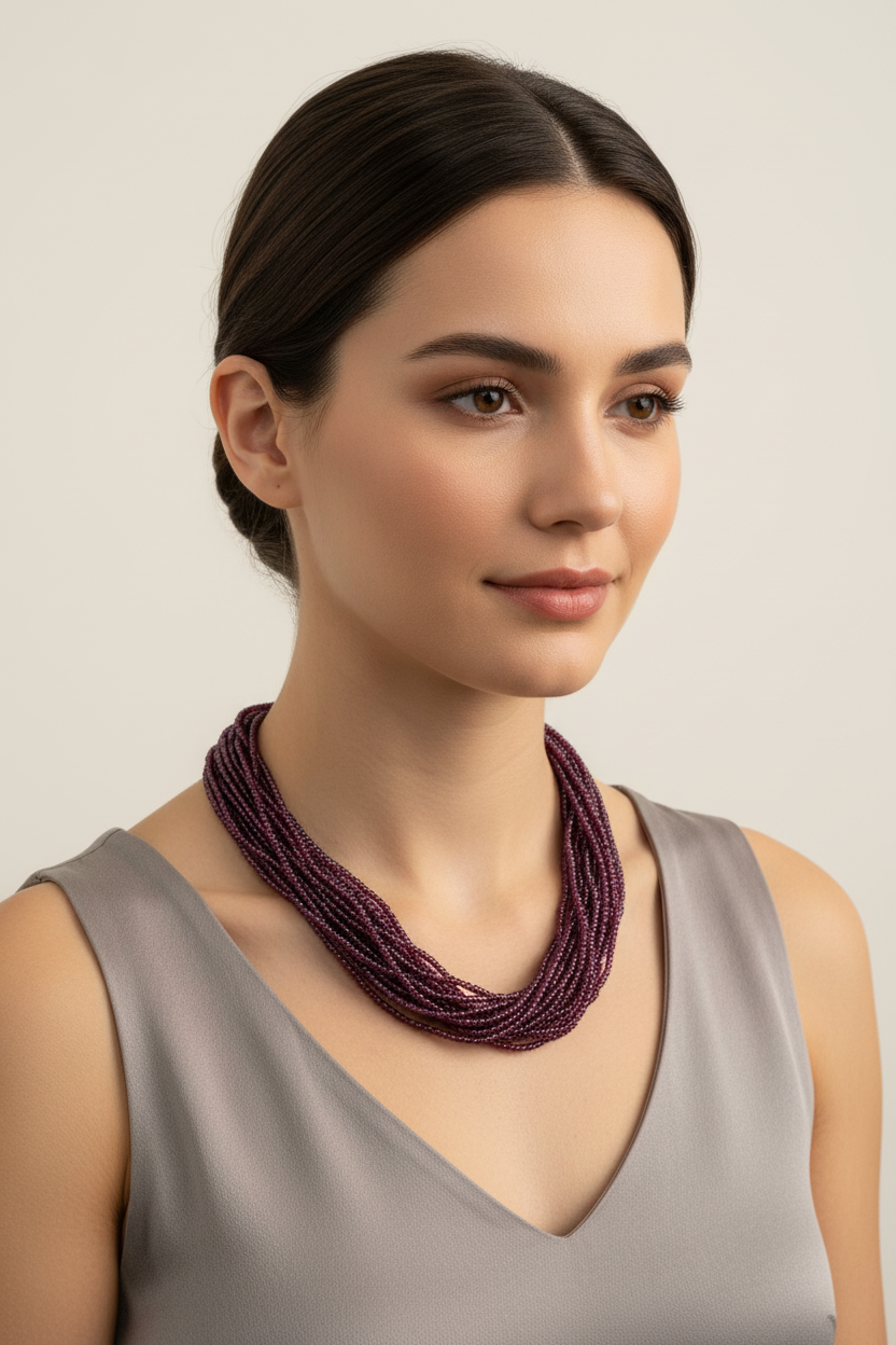 Necklace with Garnet stones & Gold 18k clasp