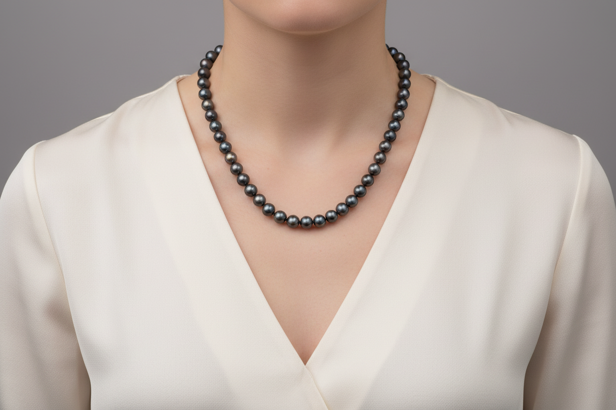 Necklace with black pearls