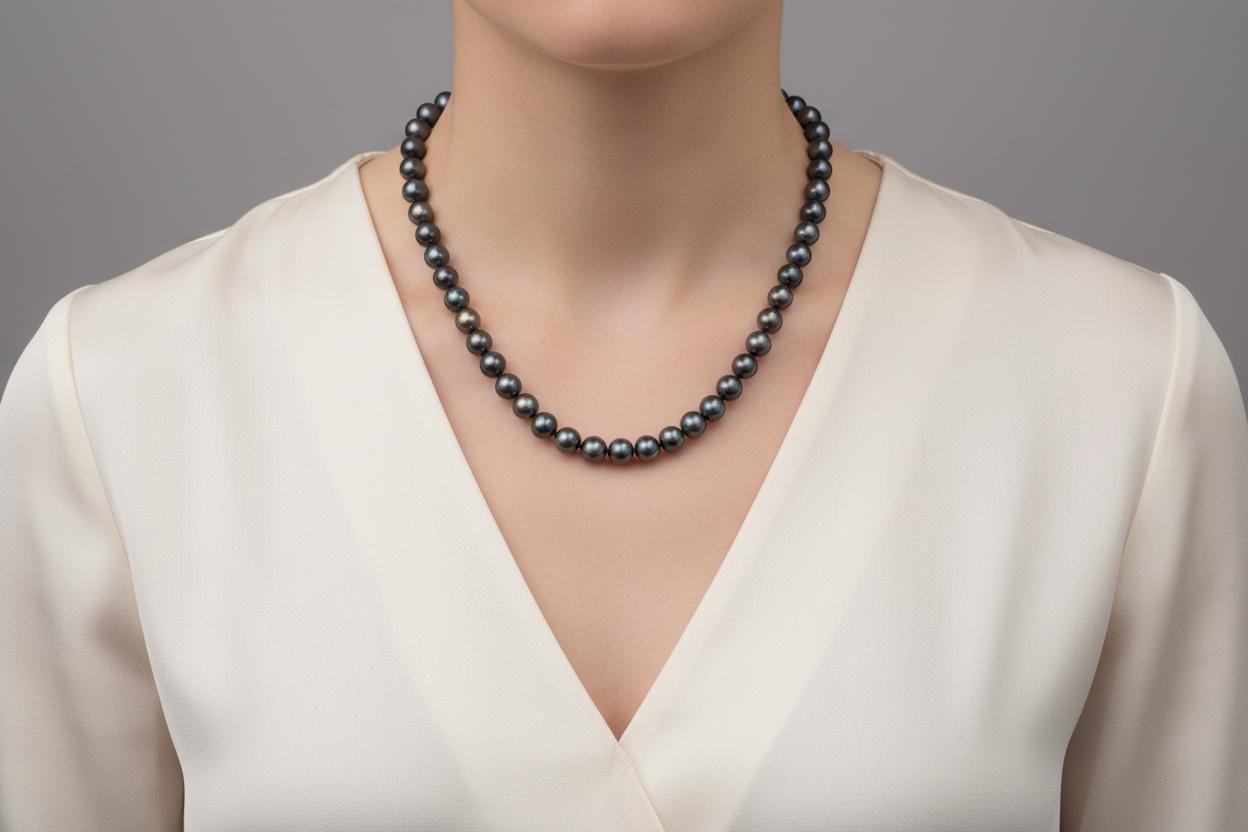 Necklace with black pearls