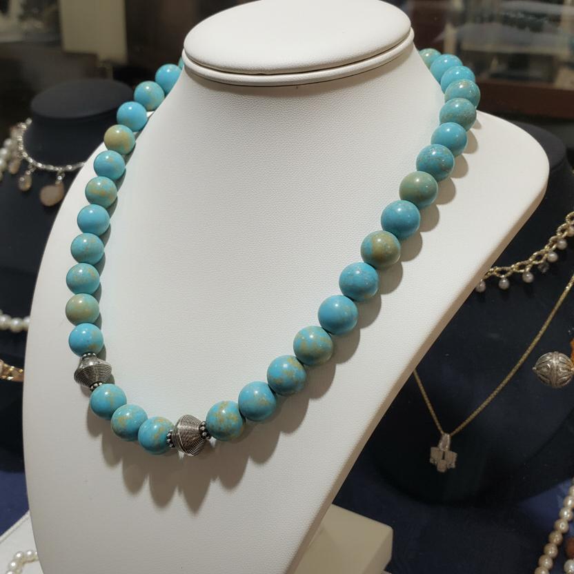 Necklace with old Arizona Turquoise stones & sterling silver elements