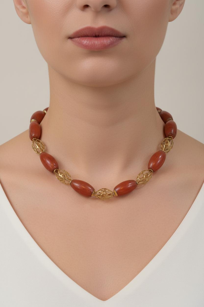 Necklace with old Carnelian and gold 18k elements