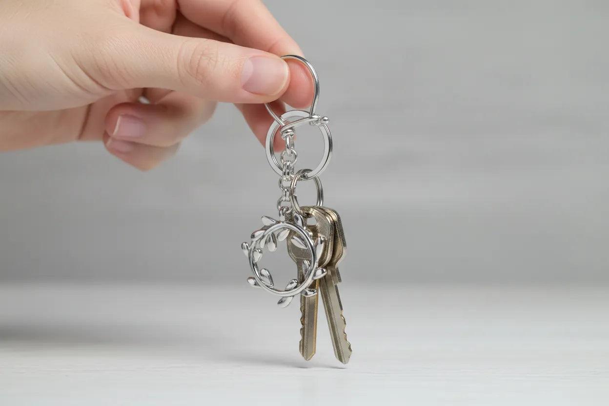 Olive leaf Wreath key ring in Sterling Silver, silver keychain, men's gift, handmade keychain