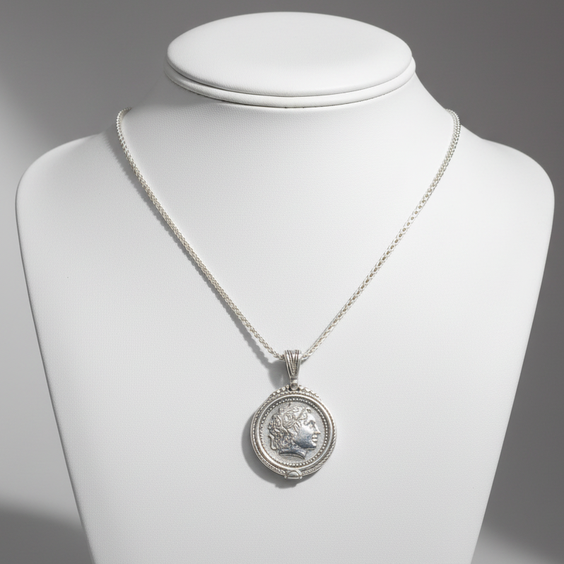 Pendant in sterling silver, Alexander the Great Coin (PE-100)