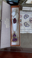 Pendant in sterling silver with Raw Purple Diopside and old chain