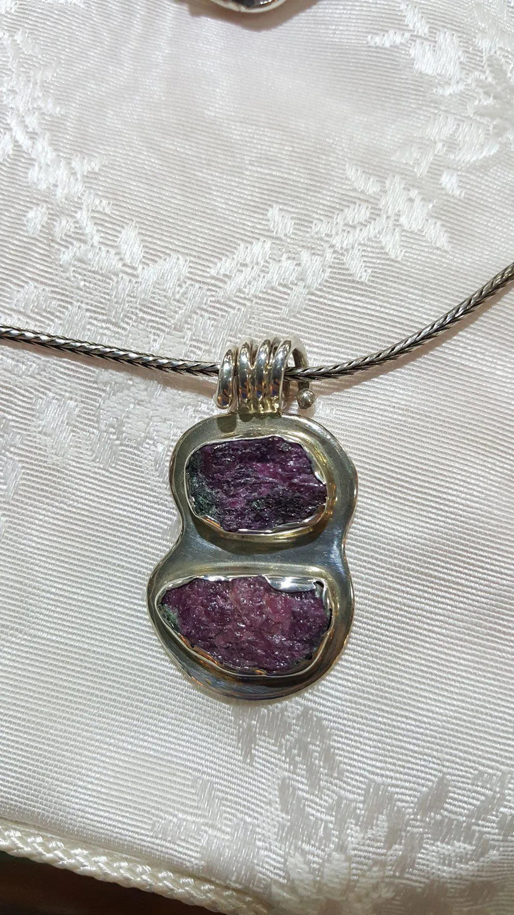 Pendant in sterling silver with Raw Purple Diopside and old chain