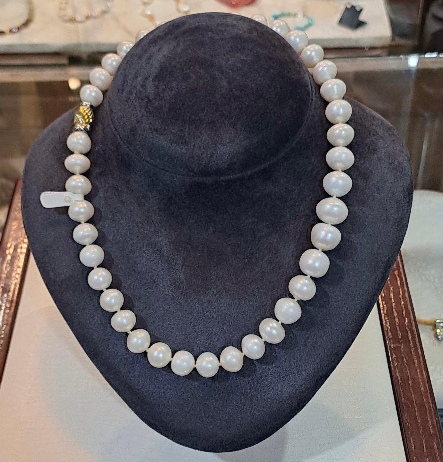 Potato Shape Pearl Necklace, 14k Gold Closure, Elegant White Gold Jewelry (DV PE-92)