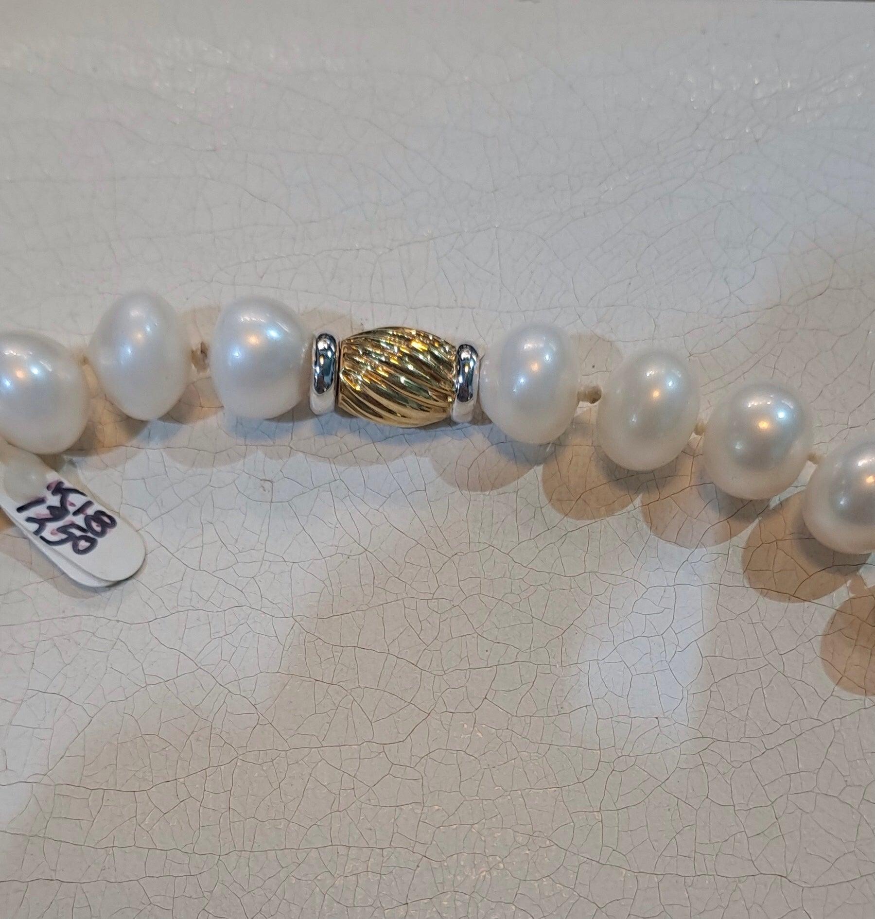 Potato Shape Pearl Necklace, 14k Gold Closure, Elegant White Gold Jewelry (DV PE-92)