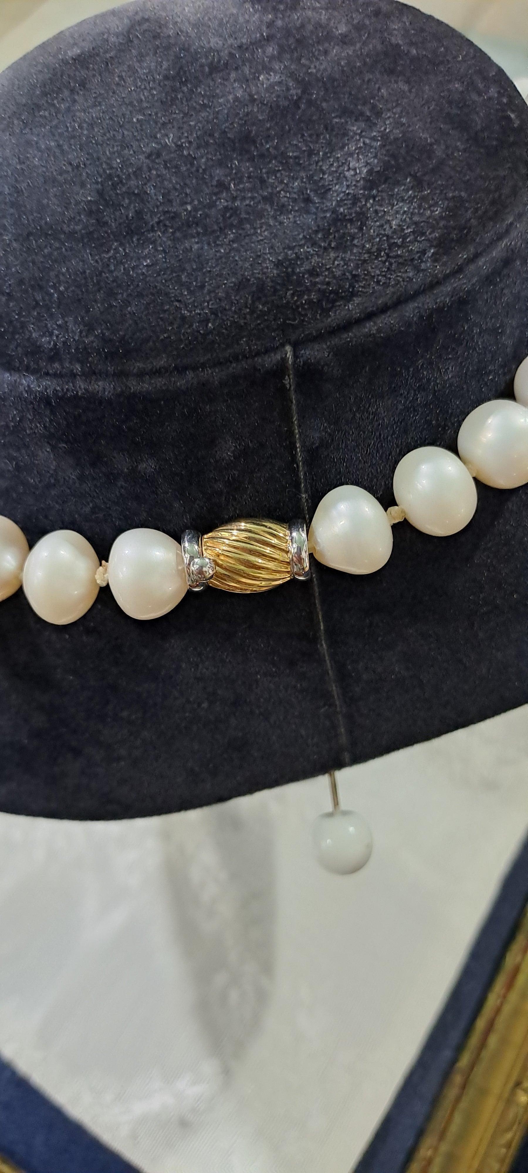 Potato Shape Pearl Necklace, 14k Gold Closure, Elegant White Gold Jewelry (DV PE-92)