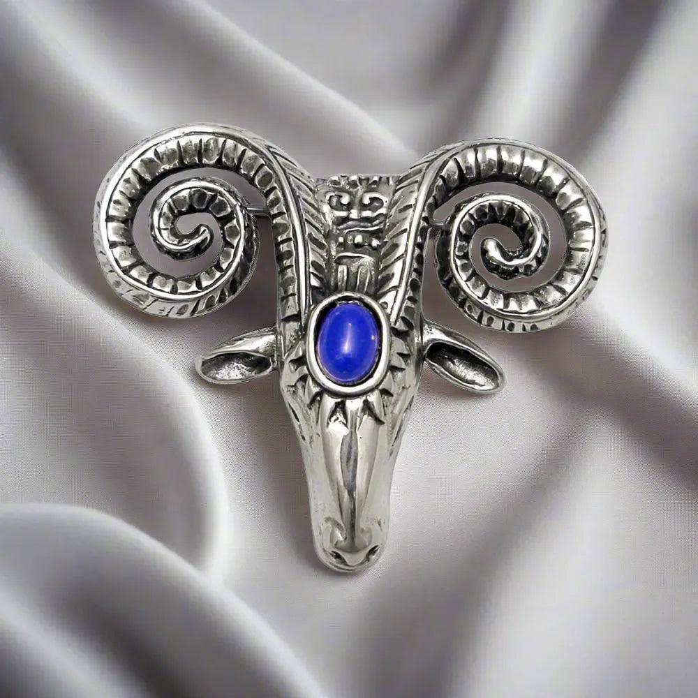 Rams head 925 silver brooch, solid silver, handmade brooch (K-88)
