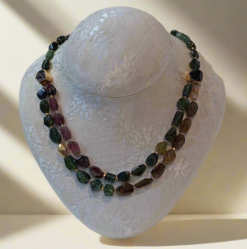 Rare Multi-Color Tourmaline Gemstone Necklace, 250ct Statement Jewelry (DV PE-90)