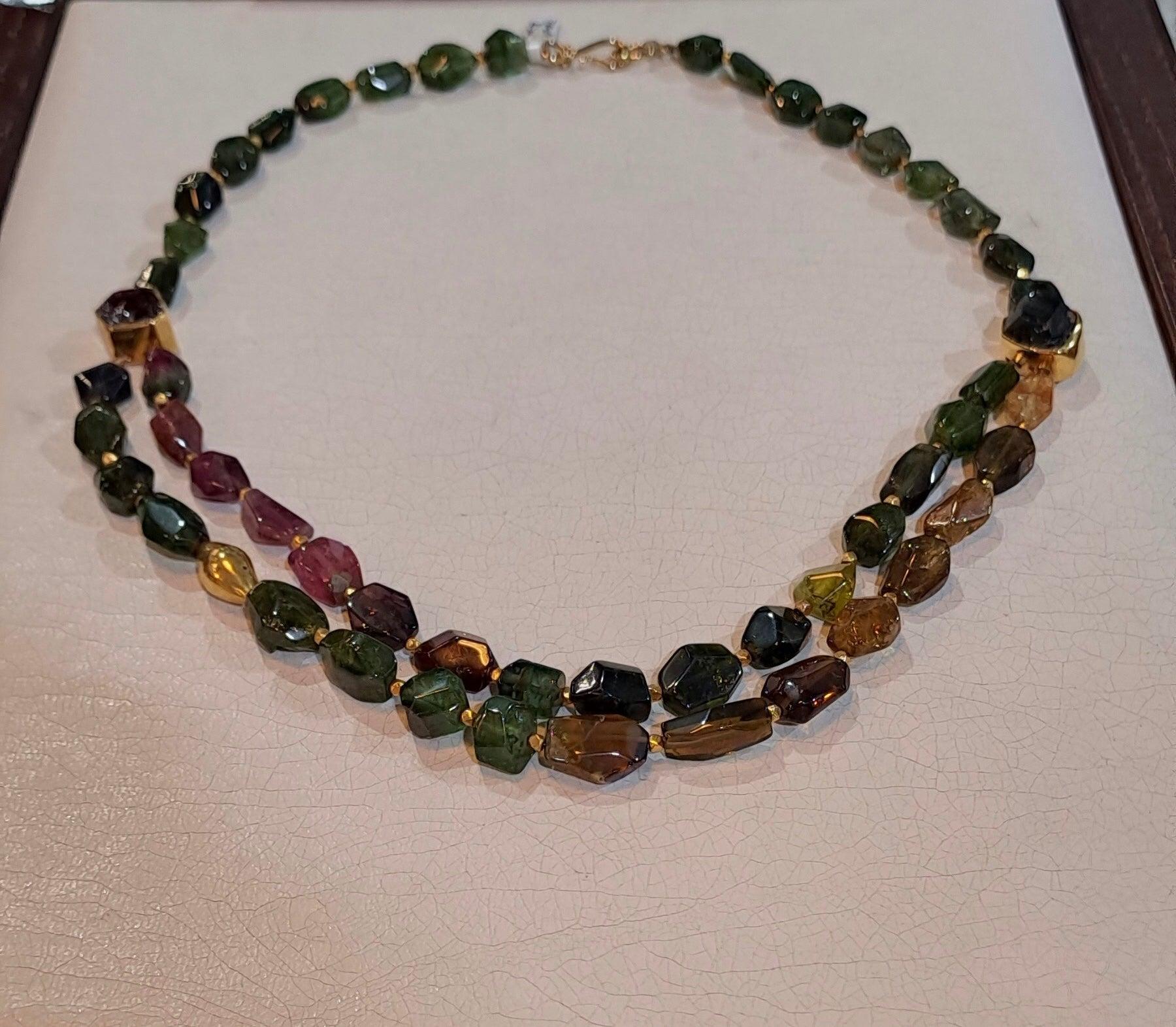 Rare Multi-Color Tourmaline Gemstone Necklace, 250ct Statement Jewelry (DV PE-90)
