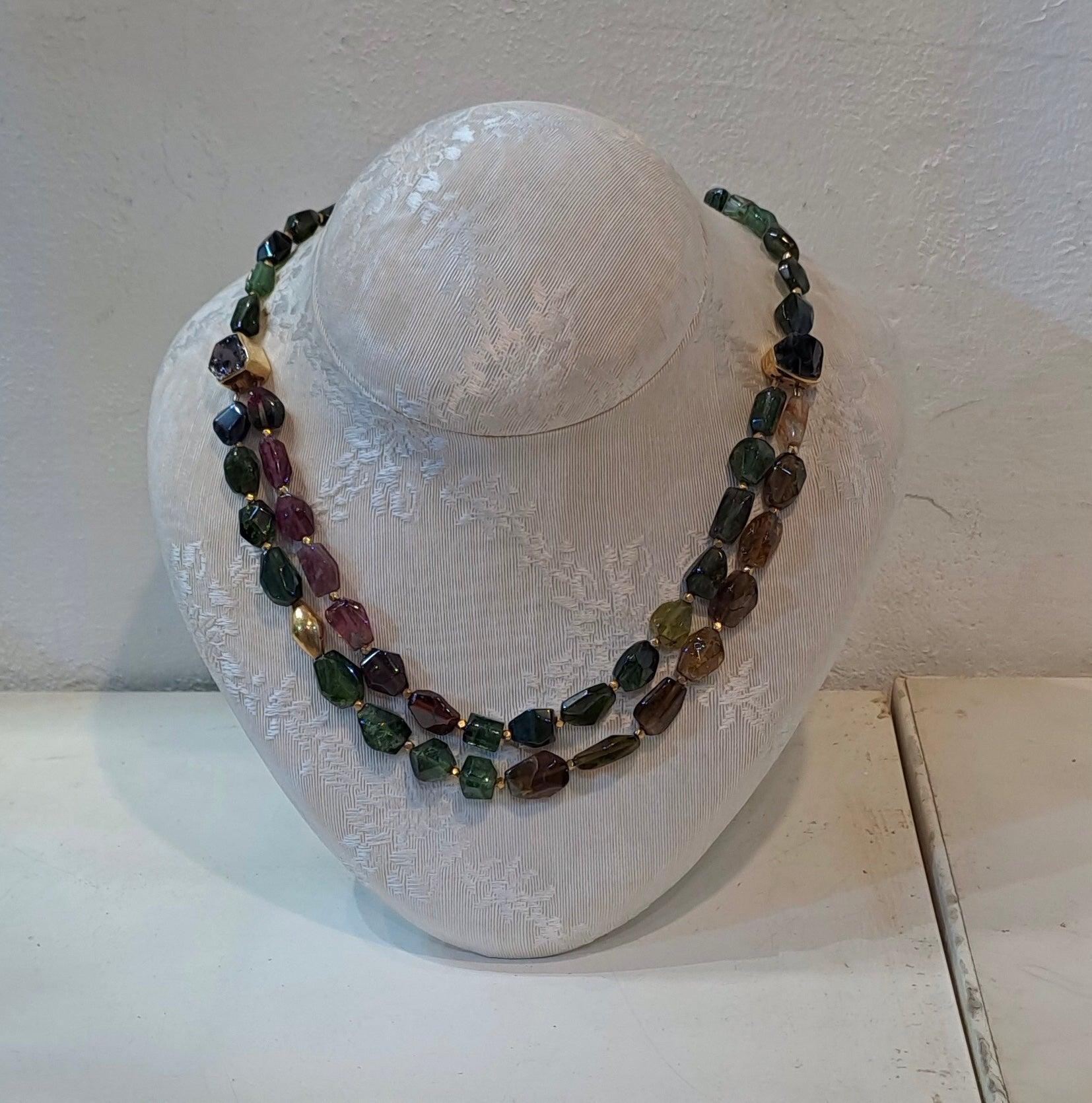 Rare Multi-Color Tourmaline Gemstone Necklace, 250ct Statement Jewelry (DV PE-90)