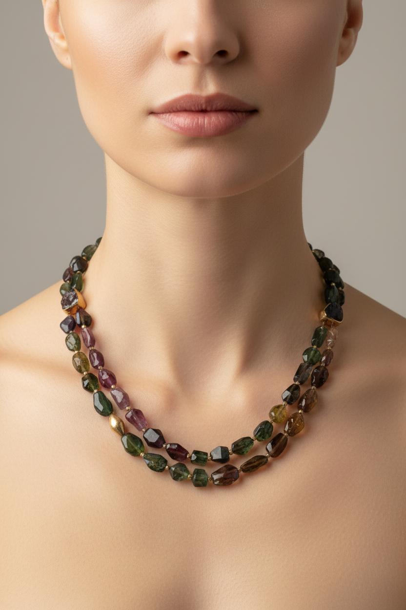 Rare Multi-Color Tourmaline Gemstone Necklace, 250ct Statement Jewelry (DV PE-90)