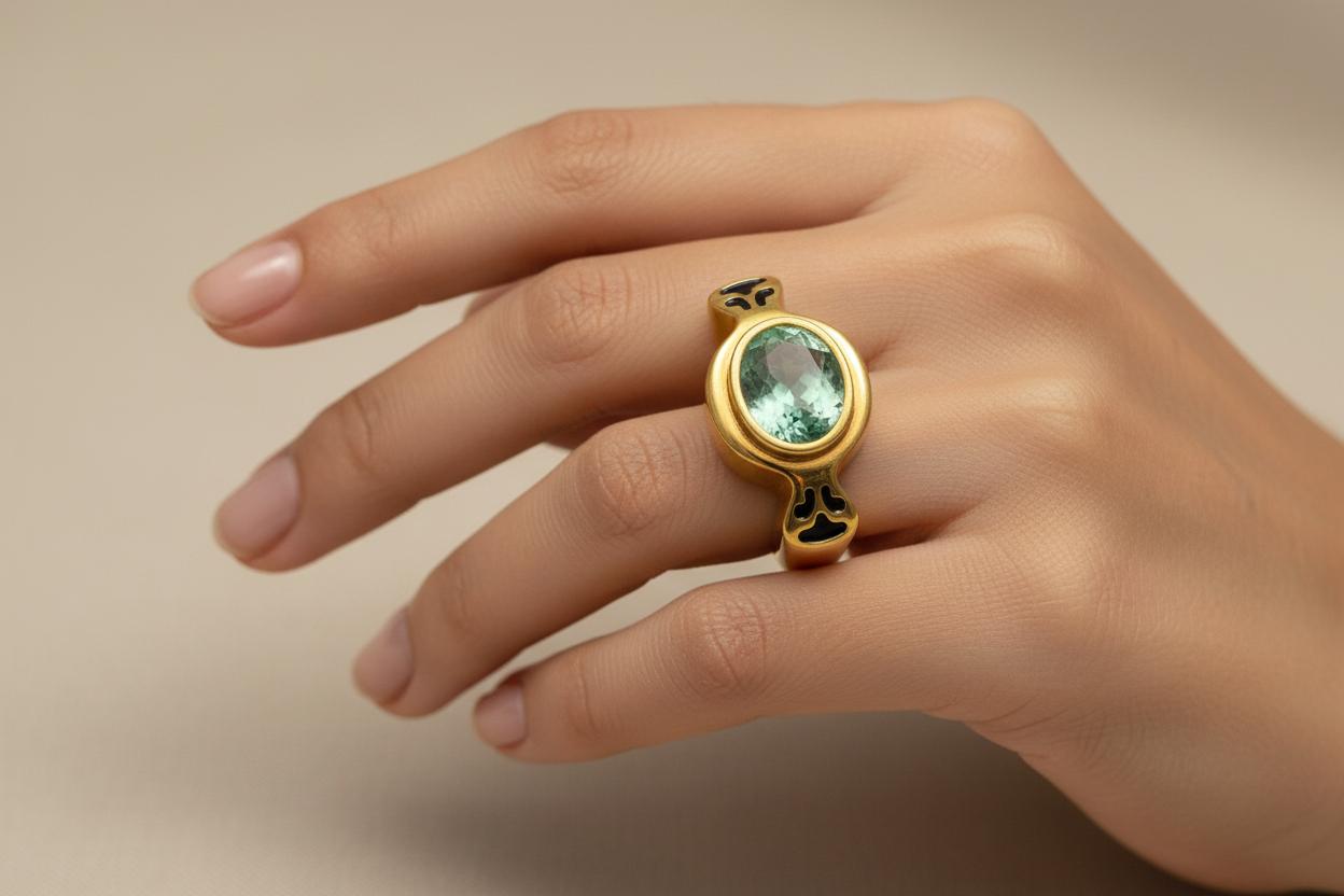 Ring in 18k Gold with Green Beryl 7 c. stone (B-58)