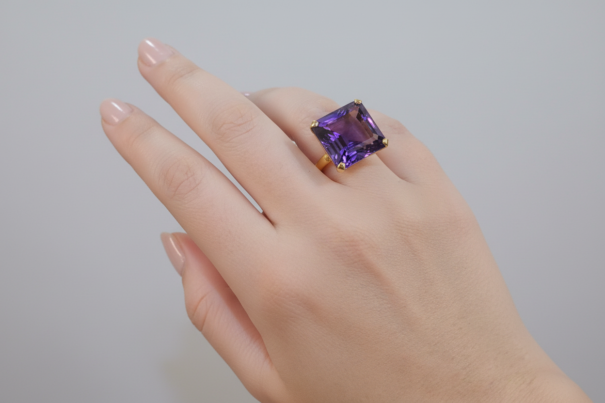 Ring in 18k Gold with amethyst (B-09)