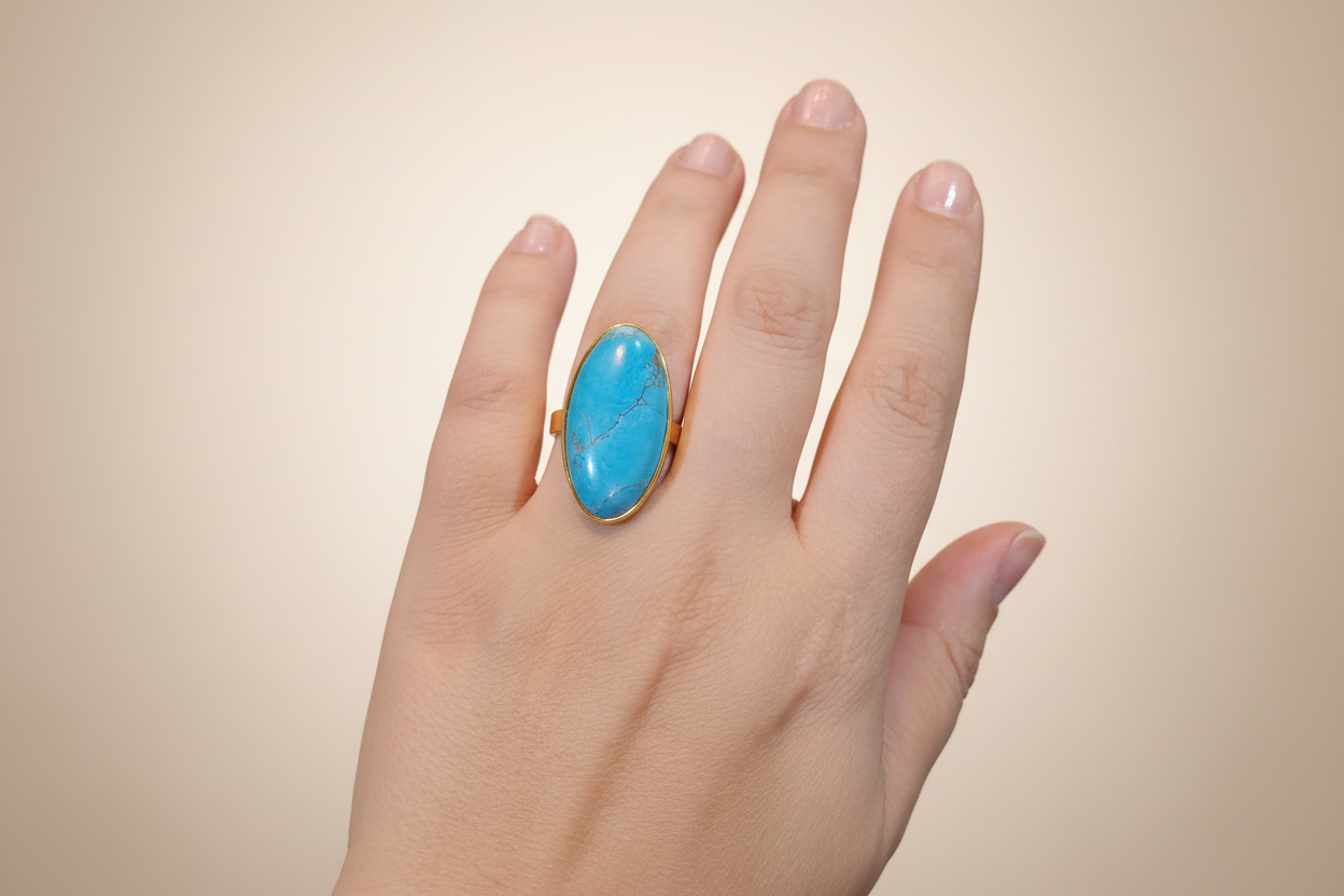 Ring in 18k Gold with an oval Arizona turquoise, Fine Ring, Handmade Ring, Greek Jewelry