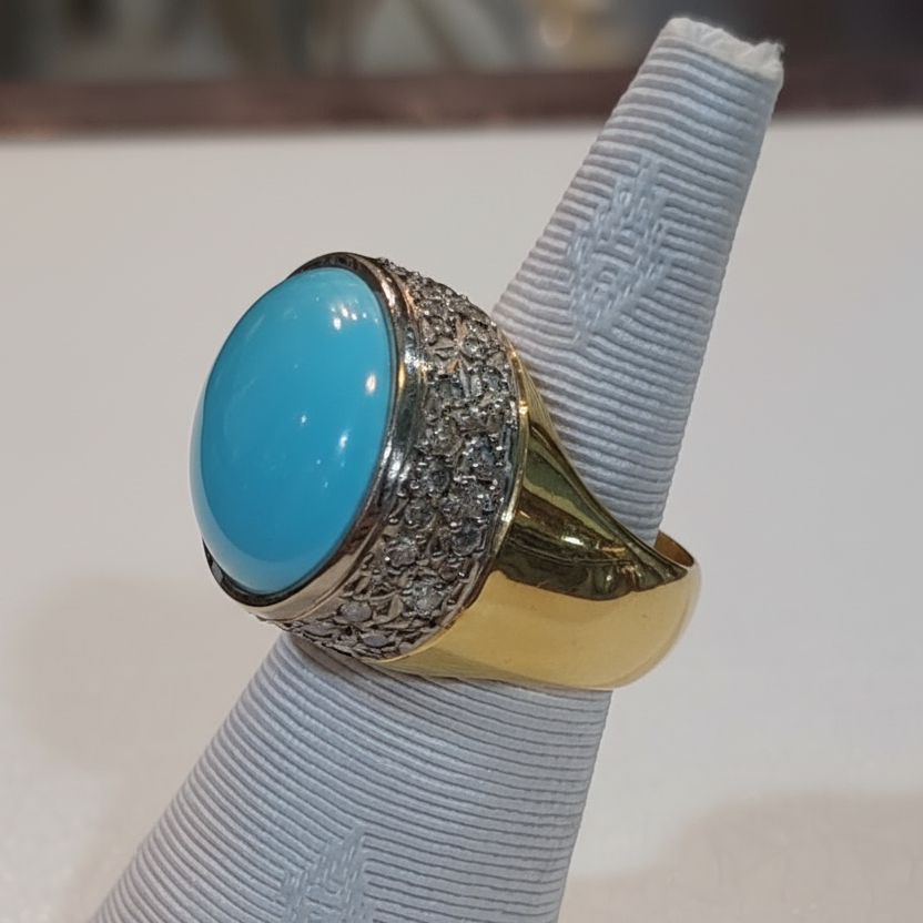 Ring in 18k Gold with an oval Arizona turquoise, Fine Ring, Handmade Ring, Greek Jewelry