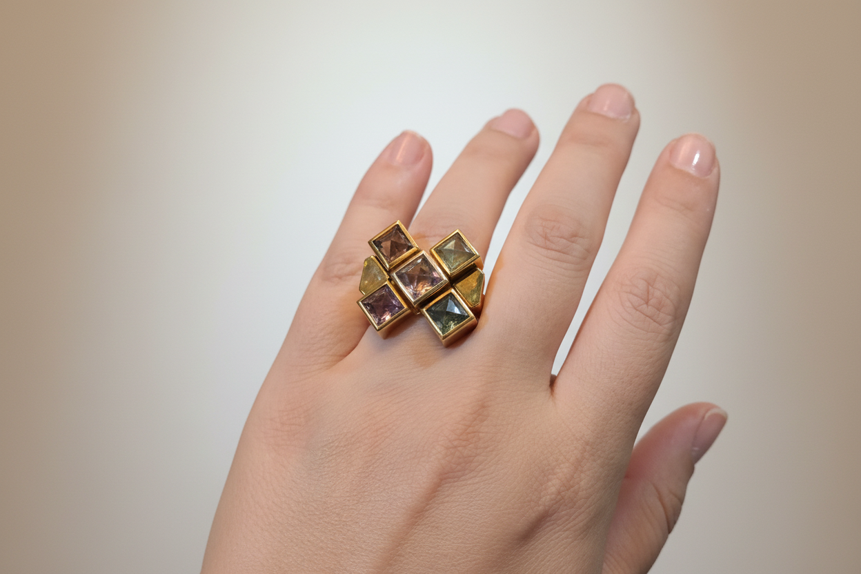 Ring in 18k gold and tourmalines multi color (B-112)