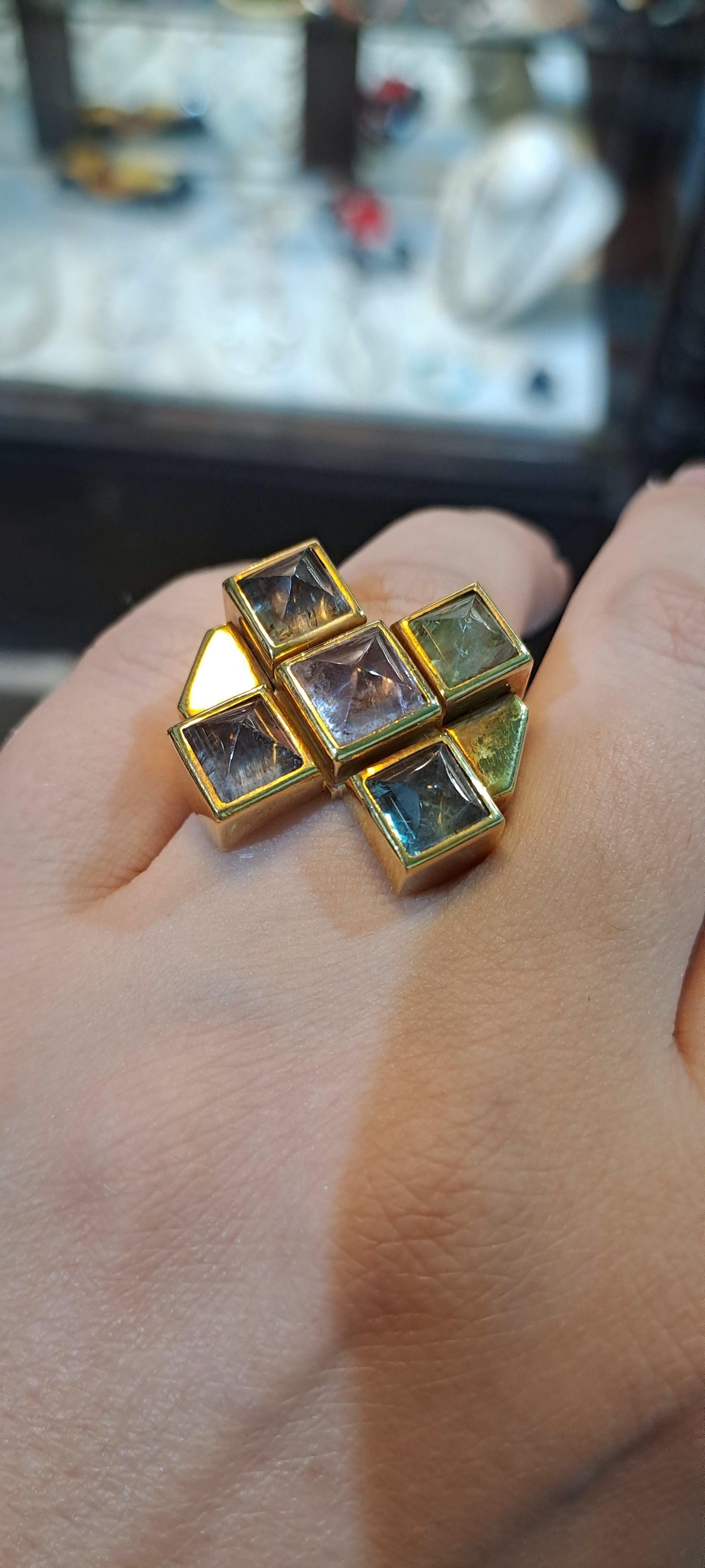 Ring in 18k gold and tourmalines multi color (B-112)