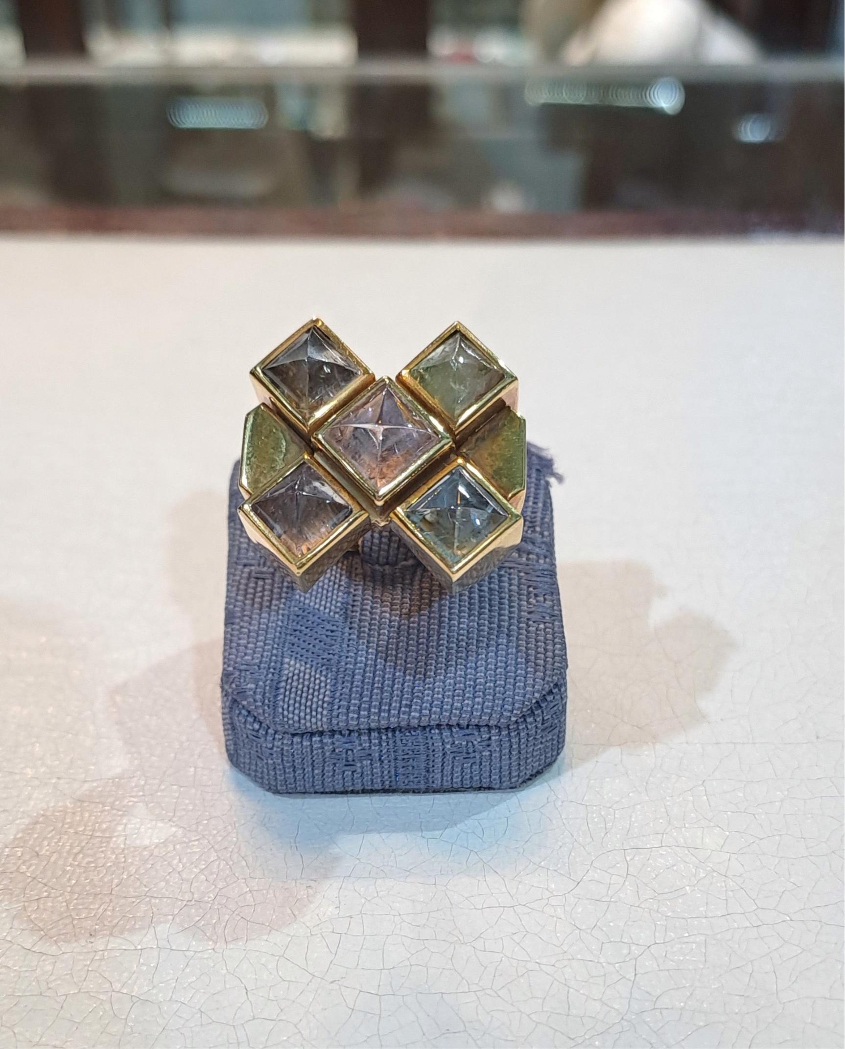 Ring in 18k gold and tourmalines multi color (B-112)