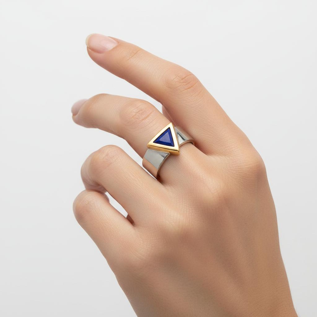 Ring in Sterling Silver with Blue Zircon and Gold 14k (DX-29)