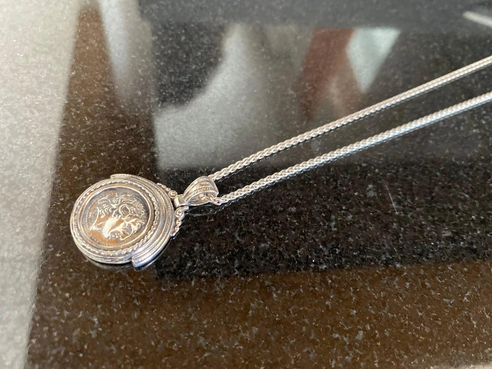 Sterling Silver Alexander Coin Pendant, Greek Drachma Jewelry (PE-99)