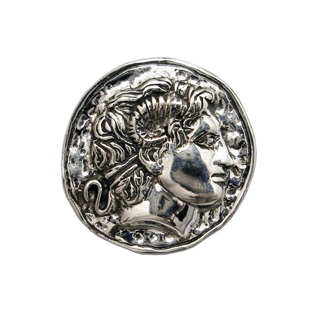 Sterling Silver Alexander the Brooch, Horned Head Diadem, Handmade Greek Jewelry (K-84)