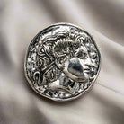 Sterling Silver Alexander the Brooch, Horned Head Diadem, Handmade Greek Jewelry (K-84)