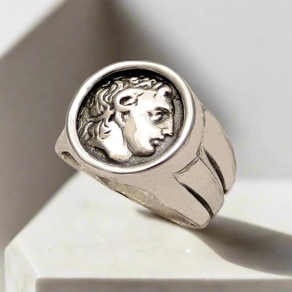 Sterling Silver Alexander the Great Coin Ring – Greek Inspired Handmade Jewelry (DT-103)
