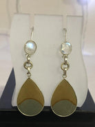 Sterling Silver Greek Earrings, Moonstone Jasper Gemstone Dangle Jewelry (DV AG-09)