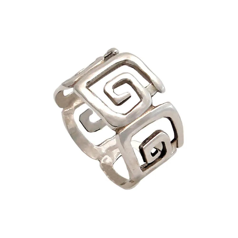 Sterling Silver Greek Key Meander Ring, Ancient Greece Inspired Handcrafted Jewelry (DT-62)