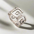 Sterling Silver Greek Key Meander Ring, Ancient Greece Inspired Handcrafted Jewelry (DT-62)