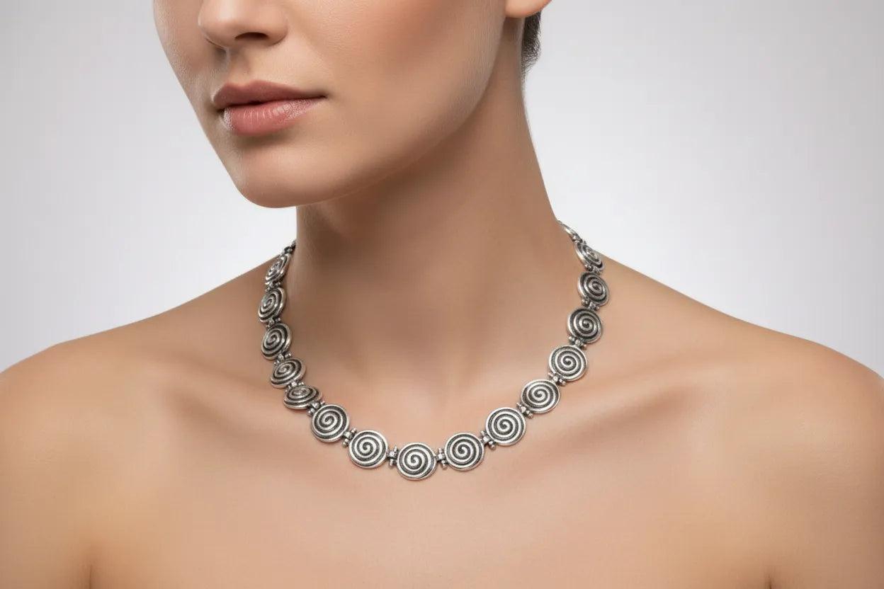 Sterling Silver Greek Spiral Necklace, Infinity Motif Jewelry (PE-04)